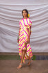 Boat Neck Leheriya Dress With Tassel Embroidery